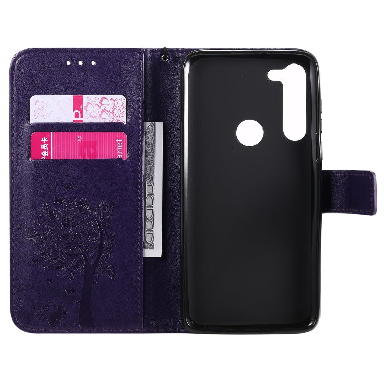 For Motorola Moto G8 Power Tree & Cat Embossed Pattern Horizontal Flip Leather Case with Holder & Card Slots & Wallet & Lanyard