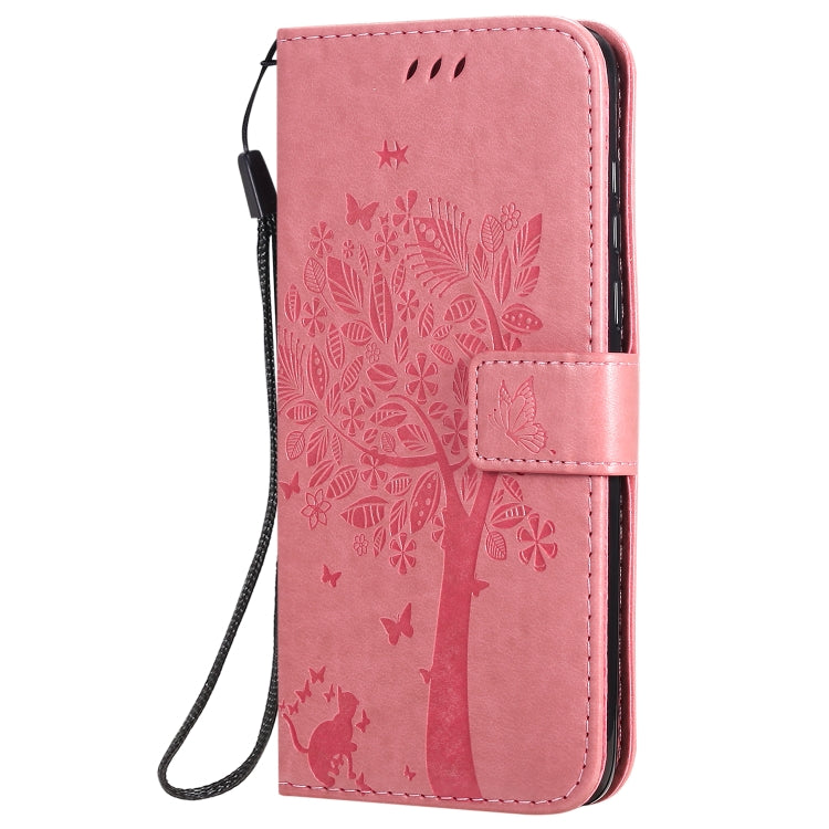 For Motorola Moto G8 Power Tree & Cat Embossed Pattern Horizontal Flip Leather Case with Holder & Card Slots & Wallet & Lanyard