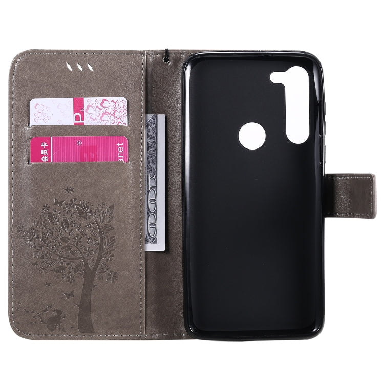For Motorola Moto G8 Power Tree & Cat Embossed Pattern Horizontal Flip Leather Case with Holder & Card Slots & Wallet & Lanyard