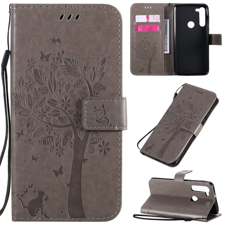 For Motorola Moto G8 Power Tree & Cat Embossed Pattern Horizontal Flip Leather Case with Holder & Card Slots & Wallet & Lanyard
