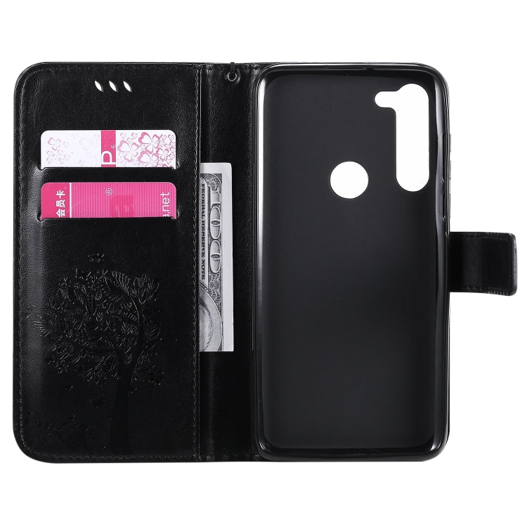 For Motorola Moto G8 Power Tree & Cat Embossed Pattern Horizontal Flip Leather Case with Holder & Card Slots & Wallet & Lanyard