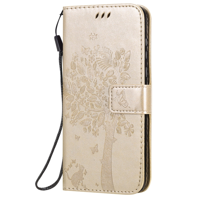For Motorola Moto G8 Power Tree & Cat Embossed Pattern Horizontal Flip Leather Case with Holder & Card Slots & Wallet & Lanyard