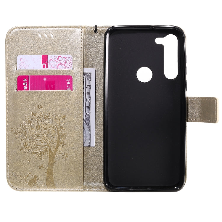 For Motorola Moto G8 Power Tree & Cat Embossed Pattern Horizontal Flip Leather Case with Holder & Card Slots & Wallet & Lanyard