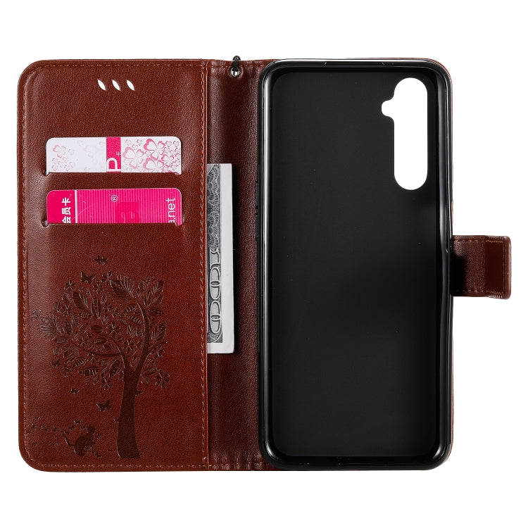 For OPPO Realme 6 Tree & Cat Embossed Pattern Horizontal Flip Leather Case with Holder & Card Slots & Wallet & Lanyard