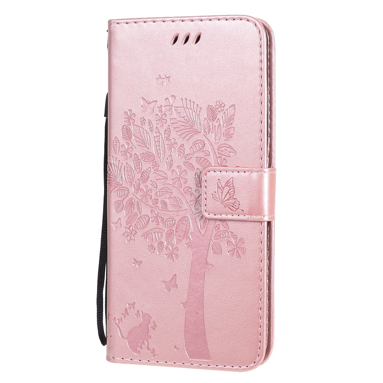 For OPPO Realme 6 Tree & Cat Embossed Pattern Horizontal Flip Leather Case with Holder & Card Slots & Wallet & Lanyard