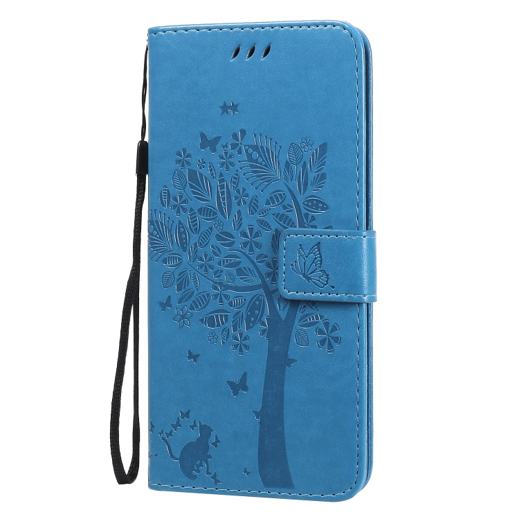 For OPPO Realme 6 Tree & Cat Embossed Pattern Horizontal Flip Leather Case with Holder & Card Slots & Wallet & Lanyard