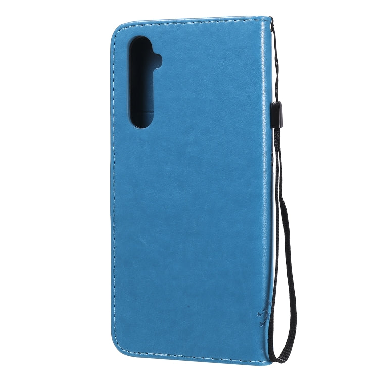 For OPPO Realme 6 Tree & Cat Embossed Pattern Horizontal Flip Leather Case with Holder & Card Slots & Wallet & Lanyard