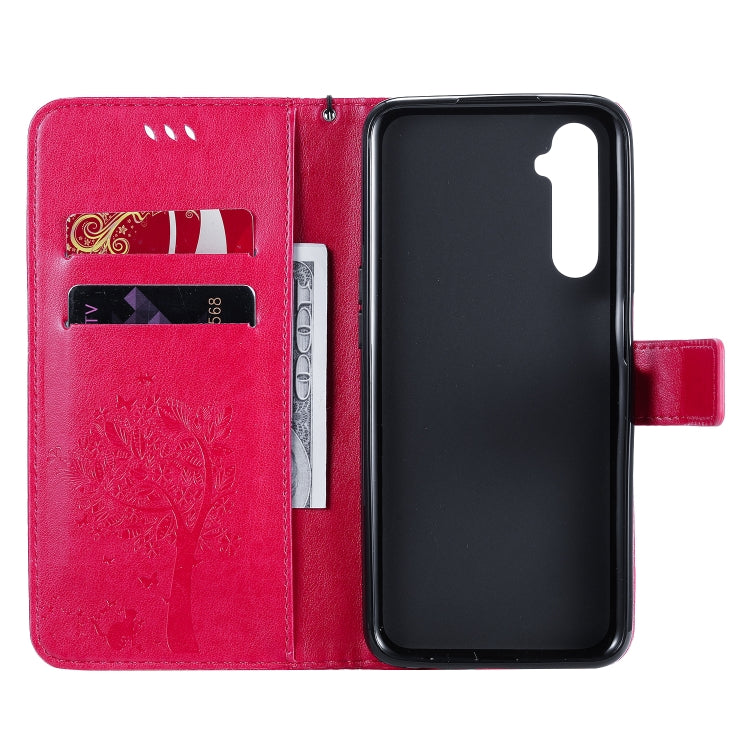 For OPPO Realme 6 Tree & Cat Embossed Pattern Horizontal Flip Leather Case with Holder & Card Slots & Wallet & Lanyard