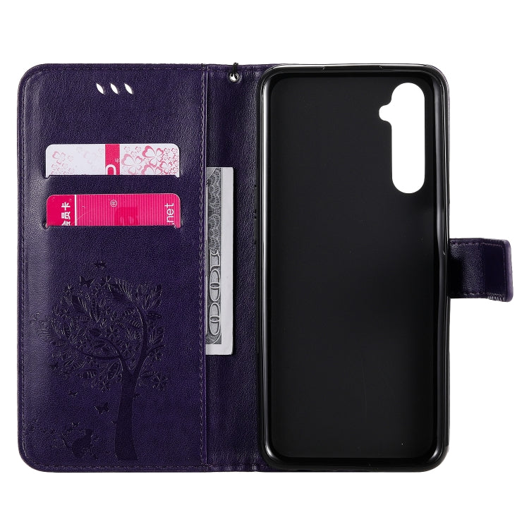 For OPPO Realme 6 Tree & Cat Embossed Pattern Horizontal Flip Leather Case with Holder & Card Slots & Wallet & Lanyard