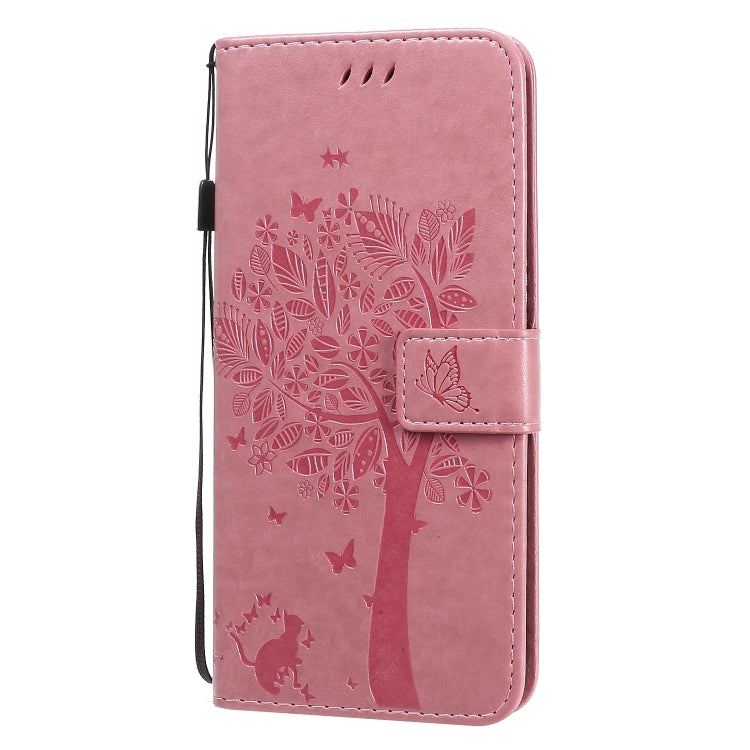 For OPPO Realme 6 Tree & Cat Embossed Pattern Horizontal Flip Leather Case with Holder & Card Slots & Wallet & Lanyard