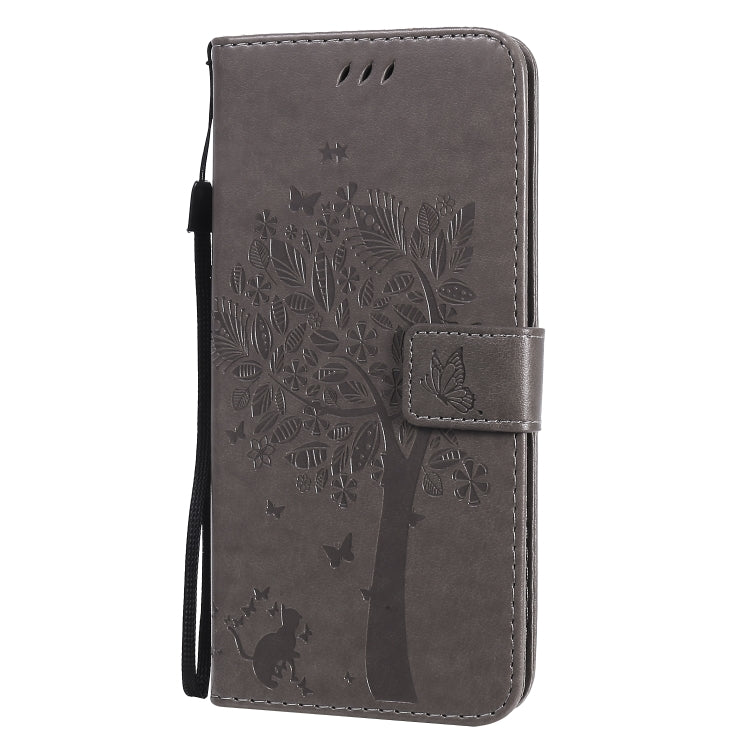 For OPPO Realme 6 Tree & Cat Embossed Pattern Horizontal Flip Leather Case with Holder & Card Slots & Wallet & Lanyard