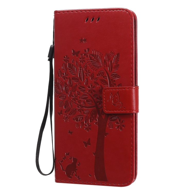 For OPPO Realme 6 Tree & Cat Embossed Pattern Horizontal Flip Leather Case with Holder & Card Slots & Wallet & Lanyard