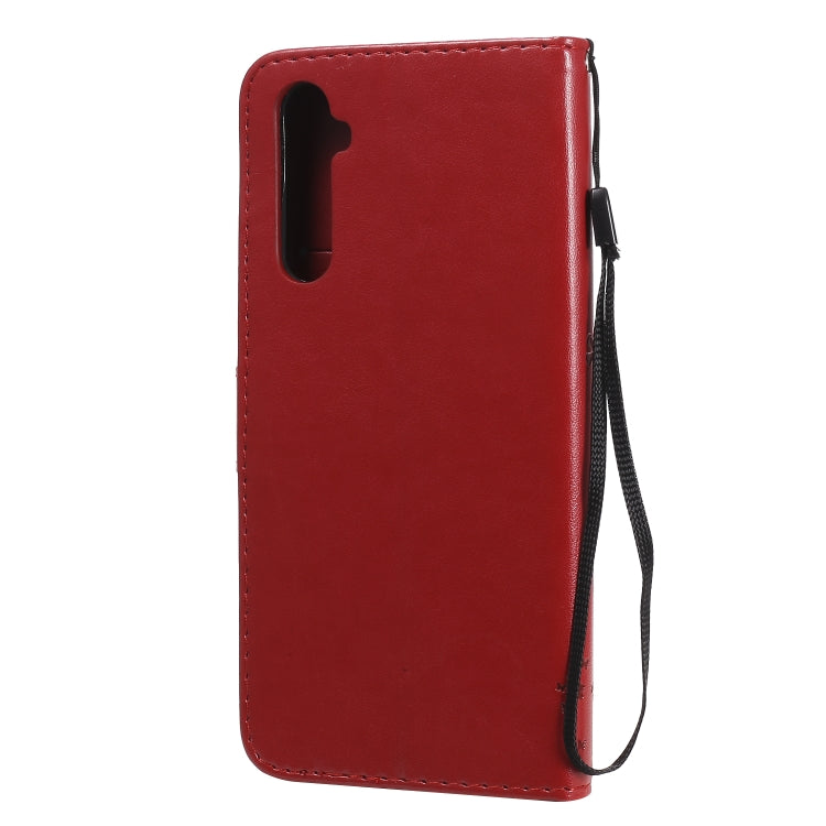 For OPPO Realme 6 Tree & Cat Embossed Pattern Horizontal Flip Leather Case with Holder & Card Slots & Wallet & Lanyard