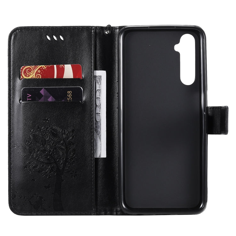 For OPPO Realme 6 Tree & Cat Embossed Pattern Horizontal Flip Leather Case with Holder & Card Slots & Wallet & Lanyard