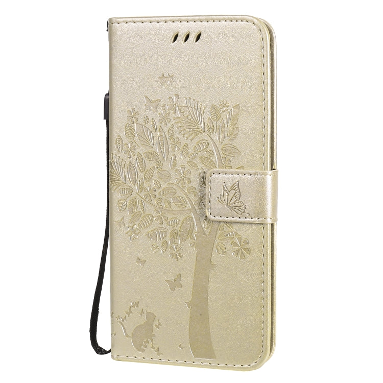 For OPPO Realme 6 Tree & Cat Embossed Pattern Horizontal Flip Leather Case with Holder & Card Slots & Wallet & Lanyard