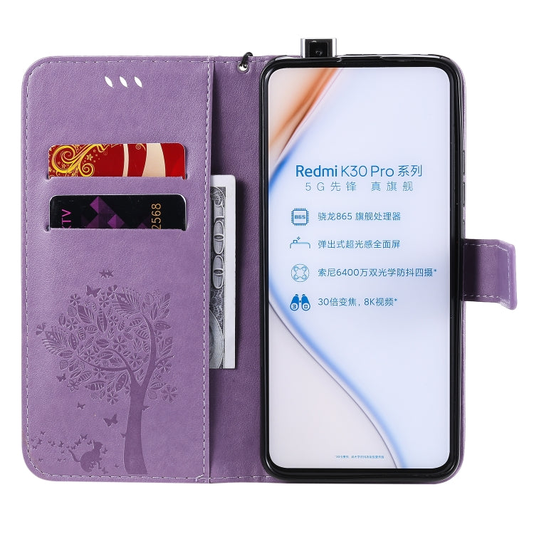 For Xiaomi Redmi K30 Pro Tree & Cat Embossed Pattern Horizontal Flip Leather Case with Holder & Card Slots & Wallet & Lanyard