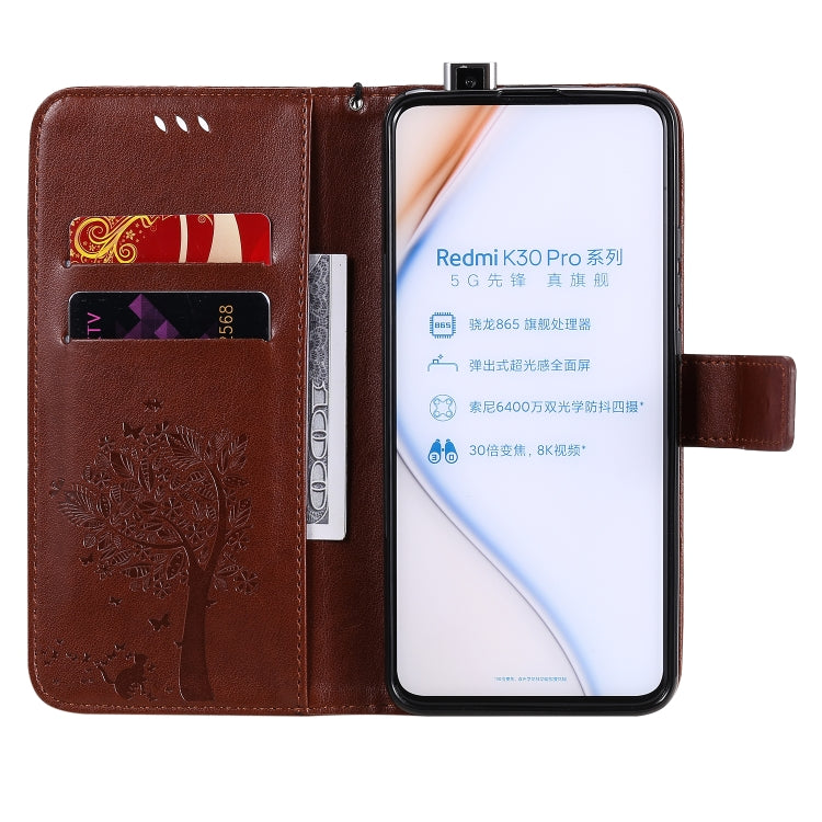 For Xiaomi Redmi K30 Pro Tree & Cat Embossed Pattern Horizontal Flip Leather Case with Holder & Card Slots & Wallet & Lanyard