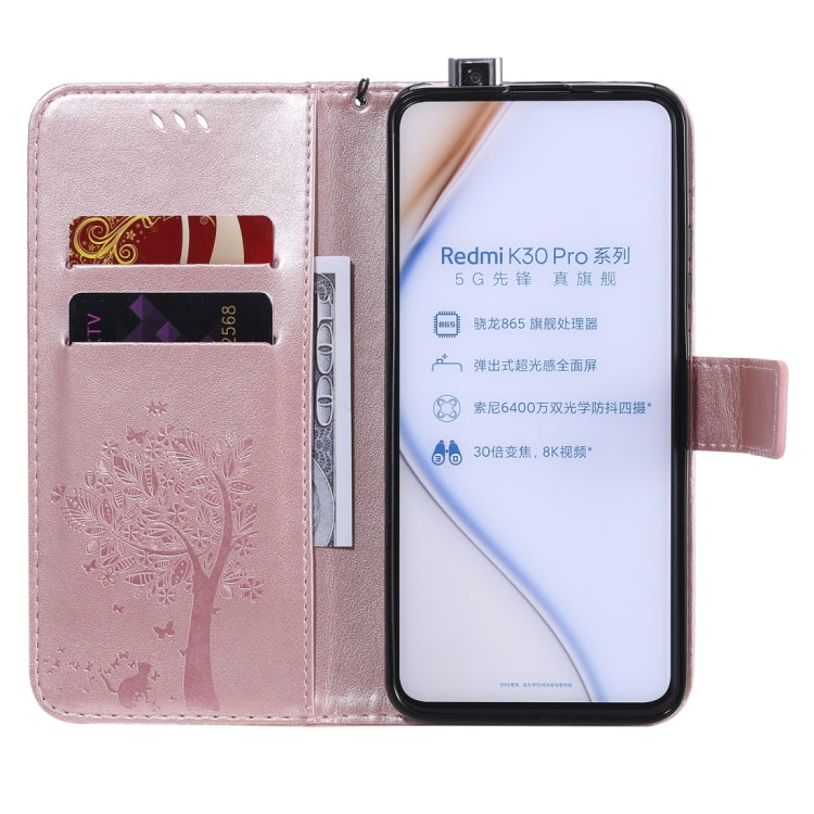For Xiaomi Redmi K30 Pro Tree & Cat Embossed Pattern Horizontal Flip Leather Case with Holder & Card Slots & Wallet & Lanyard