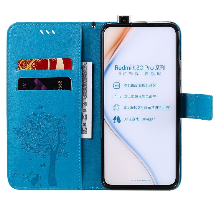 For Xiaomi Redmi K30 Pro Tree & Cat Embossed Pattern Horizontal Flip Leather Case with Holder & Card Slots & Wallet & Lanyard