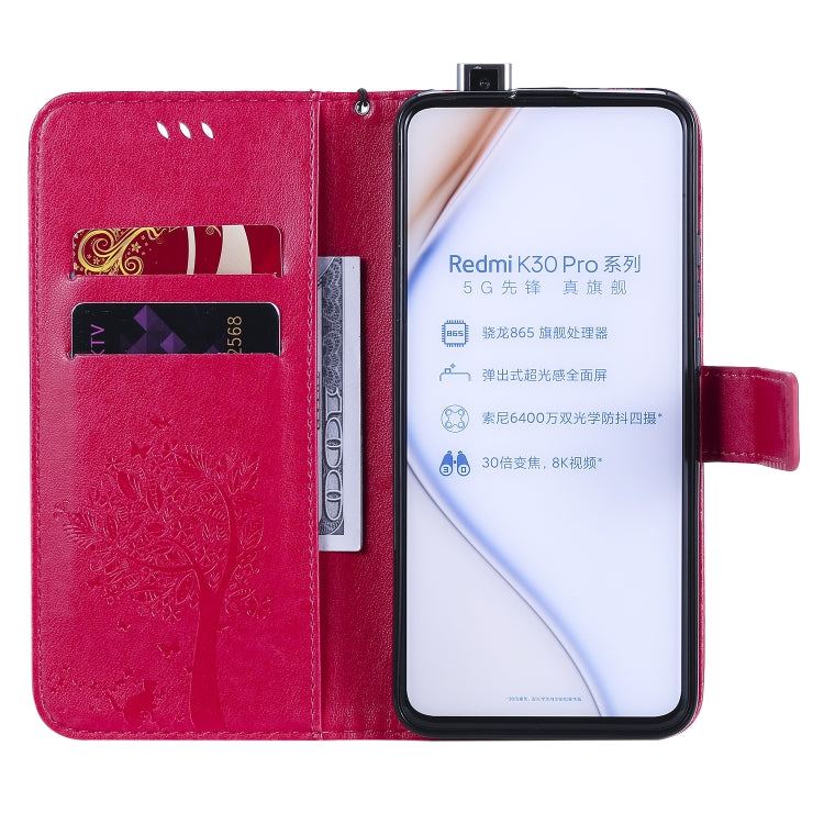 For Xiaomi Redmi K30 Pro Tree & Cat Embossed Pattern Horizontal Flip Leather Case with Holder & Card Slots & Wallet & Lanyard