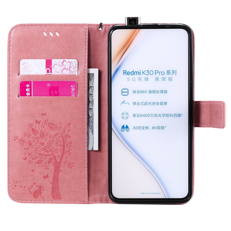 For Xiaomi Redmi K30 Pro Tree & Cat Embossed Pattern Horizontal Flip Leather Case with Holder & Card Slots & Wallet & Lanyard