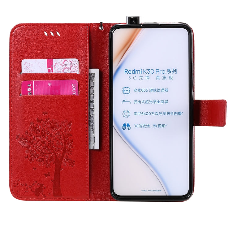 For Xiaomi Redmi K30 Pro Tree & Cat Embossed Pattern Horizontal Flip Leather Case with Holder & Card Slots & Wallet & Lanyard