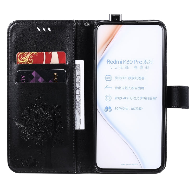 For Xiaomi Redmi K30 Pro Tree & Cat Embossed Pattern Horizontal Flip Leather Case with Holder & Card Slots & Wallet & Lanyard