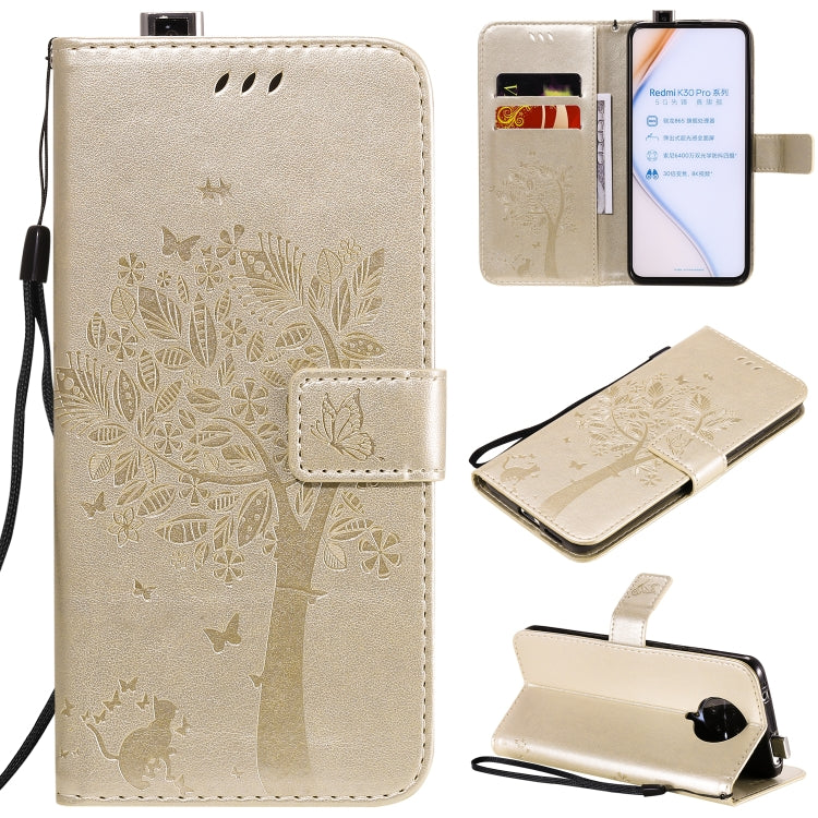 For Xiaomi Redmi K30 Pro Tree & Cat Embossed Pattern Horizontal Flip Leather Case with Holder & Card Slots & Wallet & Lanyard