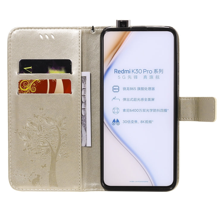 For Xiaomi Redmi K30 Pro Tree & Cat Embossed Pattern Horizontal Flip Leather Case with Holder & Card Slots & Wallet & Lanyard
