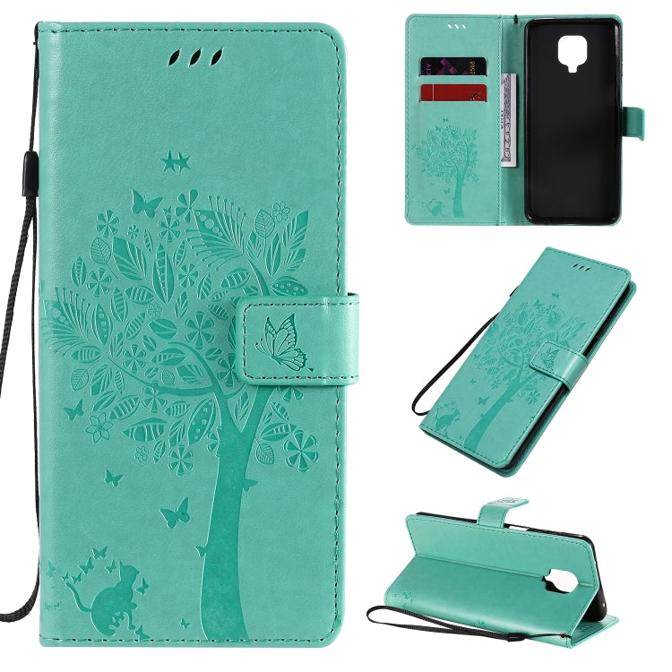 For Xiaomi Redmi Note 9 Pro Tree & Cat Embossed Pattern Horizontal Flip Leather Case with Holder & Card Slots & Wallet & Lanyard