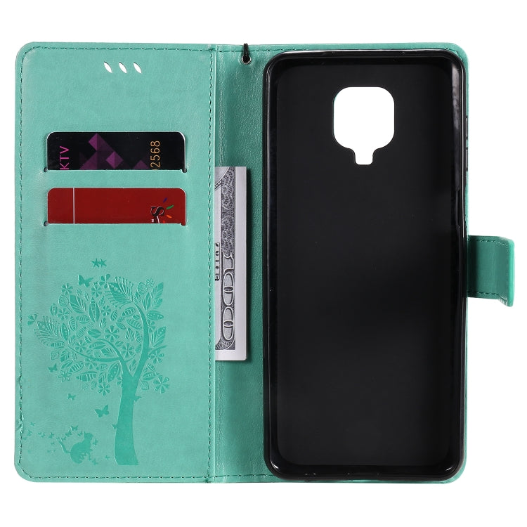 For Xiaomi Redmi Note 9 Pro Tree & Cat Embossed Pattern Horizontal Flip Leather Case with Holder & Card Slots & Wallet & Lanyard