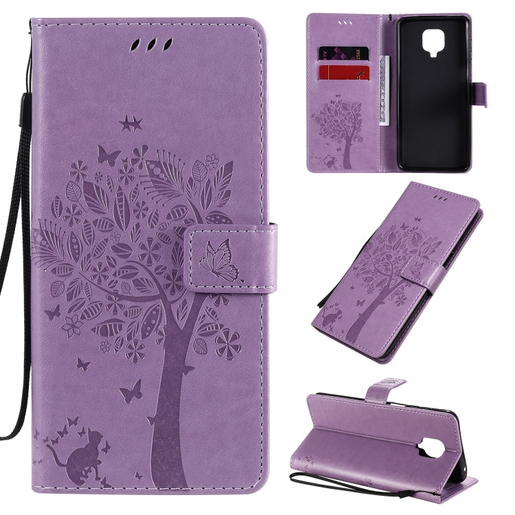 For Xiaomi Redmi Note 9 Pro Tree & Cat Embossed Pattern Horizontal Flip Leather Case with Holder & Card Slots & Wallet & Lanyard