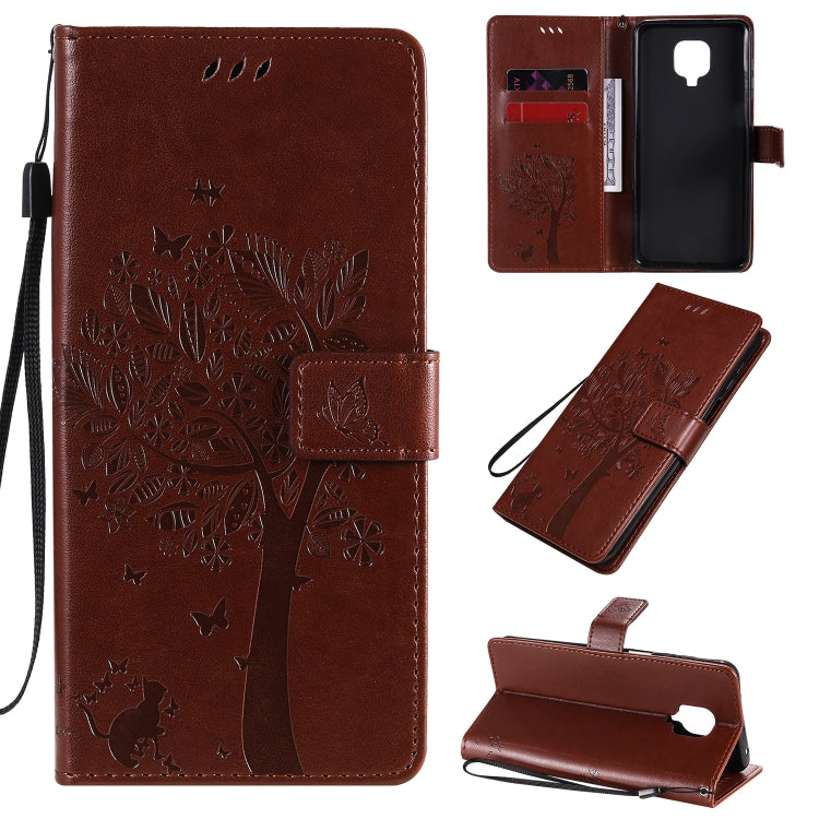 For Xiaomi Redmi Note 9 Pro Tree & Cat Embossed Pattern Horizontal Flip Leather Case with Holder & Card Slots & Wallet & Lanyard