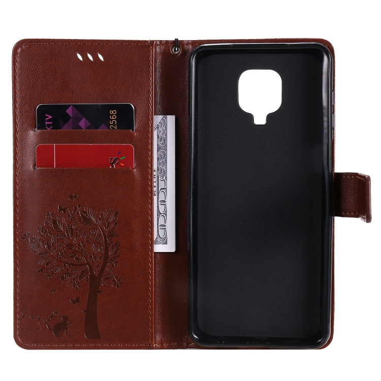For Xiaomi Redmi Note 9 Pro Tree & Cat Embossed Pattern Horizontal Flip Leather Case with Holder & Card Slots & Wallet & Lanyard