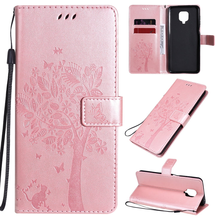 For Xiaomi Redmi Note 9 Pro Tree & Cat Embossed Pattern Horizontal Flip Leather Case with Holder & Card Slots & Wallet & Lanyard