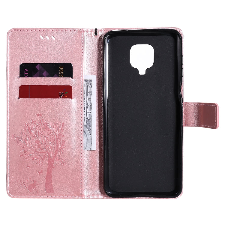 For Xiaomi Redmi Note 9 Pro Tree & Cat Embossed Pattern Horizontal Flip Leather Case with Holder & Card Slots & Wallet & Lanyard