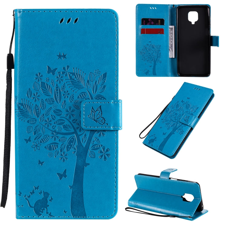 For Xiaomi Redmi Note 9 Pro Tree & Cat Embossed Pattern Horizontal Flip Leather Case with Holder & Card Slots & Wallet & Lanyard