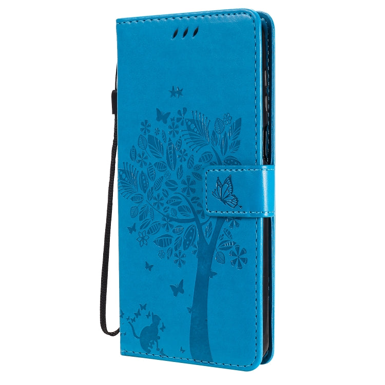 For Xiaomi Redmi Note 9 Pro Tree & Cat Embossed Pattern Horizontal Flip Leather Case with Holder & Card Slots & Wallet & Lanyard