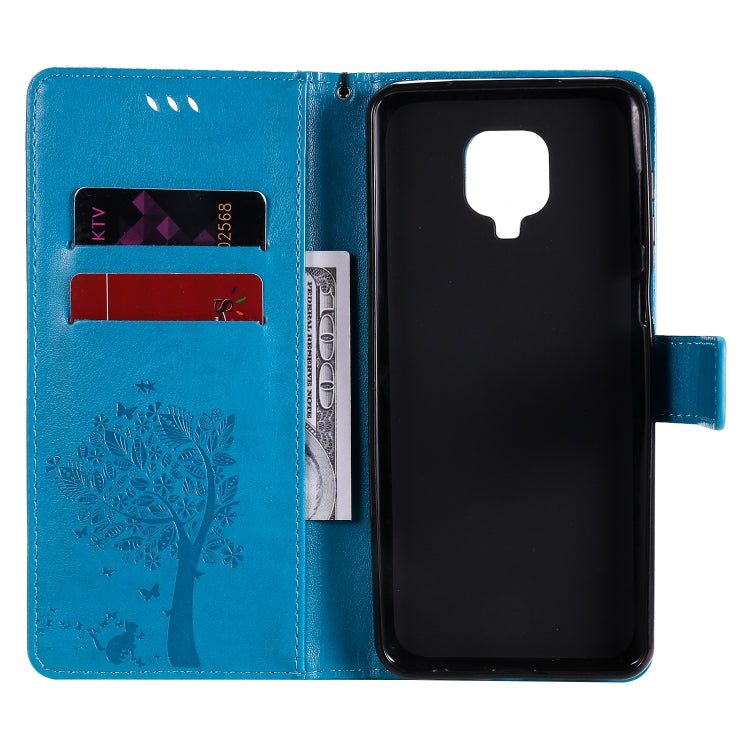 For Xiaomi Redmi Note 9 Pro Tree & Cat Embossed Pattern Horizontal Flip Leather Case with Holder & Card Slots & Wallet & Lanyard