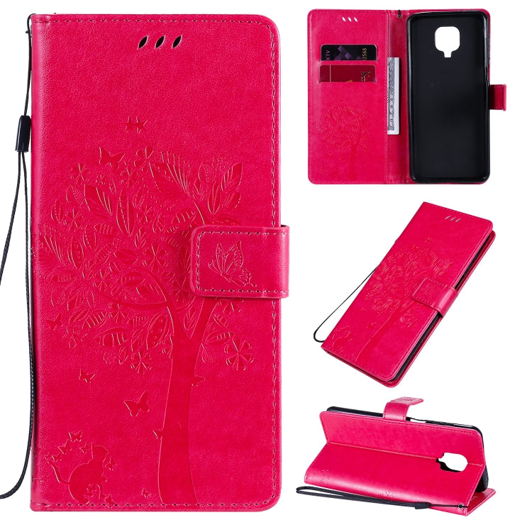 For Xiaomi Redmi Note 9 Pro Tree & Cat Embossed Pattern Horizontal Flip Leather Case with Holder & Card Slots & Wallet & Lanyard