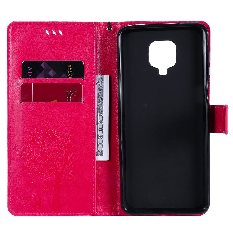 For Xiaomi Redmi Note 9 Pro Tree & Cat Embossed Pattern Horizontal Flip Leather Case with Holder & Card Slots & Wallet & Lanyard