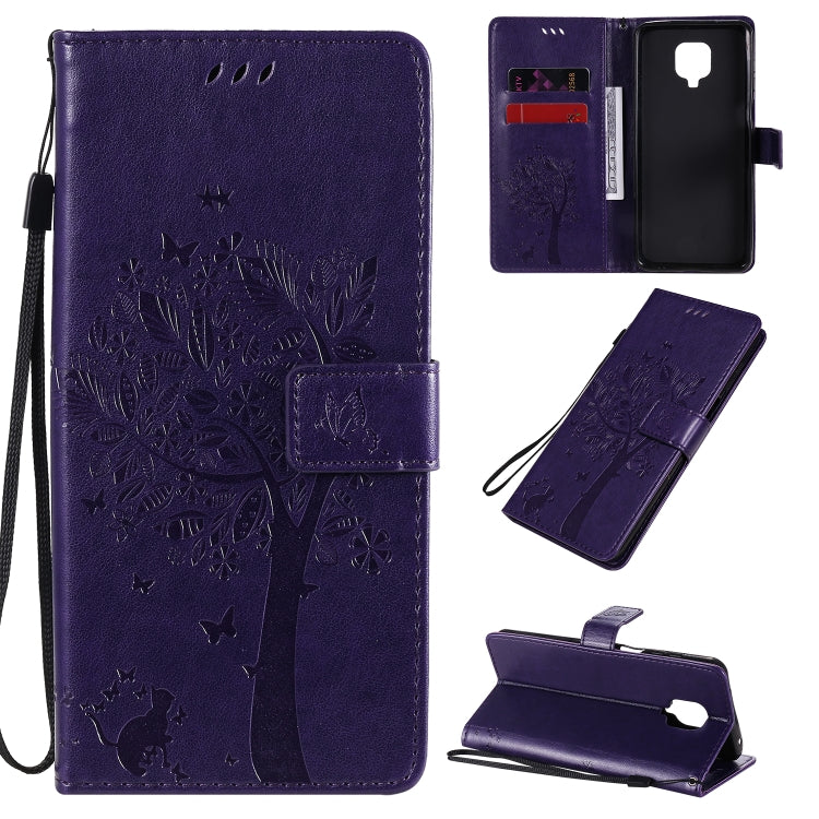 For Xiaomi Redmi Note 9 Pro Tree & Cat Embossed Pattern Horizontal Flip Leather Case with Holder & Card Slots & Wallet & Lanyard