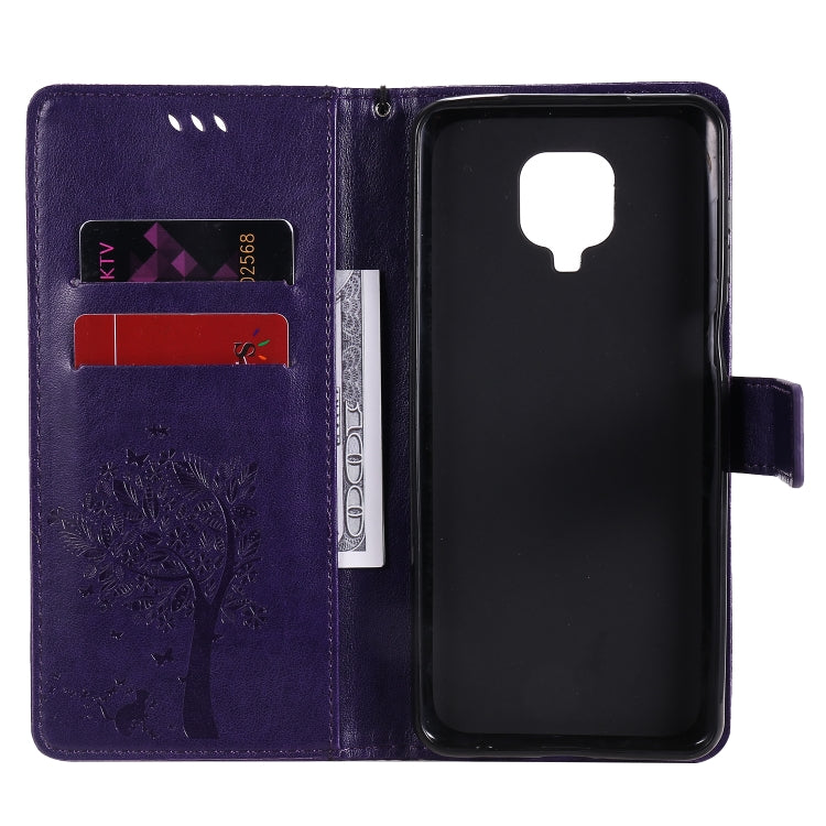 For Xiaomi Redmi Note 9 Pro Tree & Cat Embossed Pattern Horizontal Flip Leather Case with Holder & Card Slots & Wallet & Lanyard