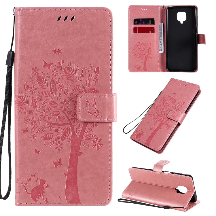 For Xiaomi Redmi Note 9 Pro Tree & Cat Embossed Pattern Horizontal Flip Leather Case with Holder & Card Slots & Wallet & Lanyard