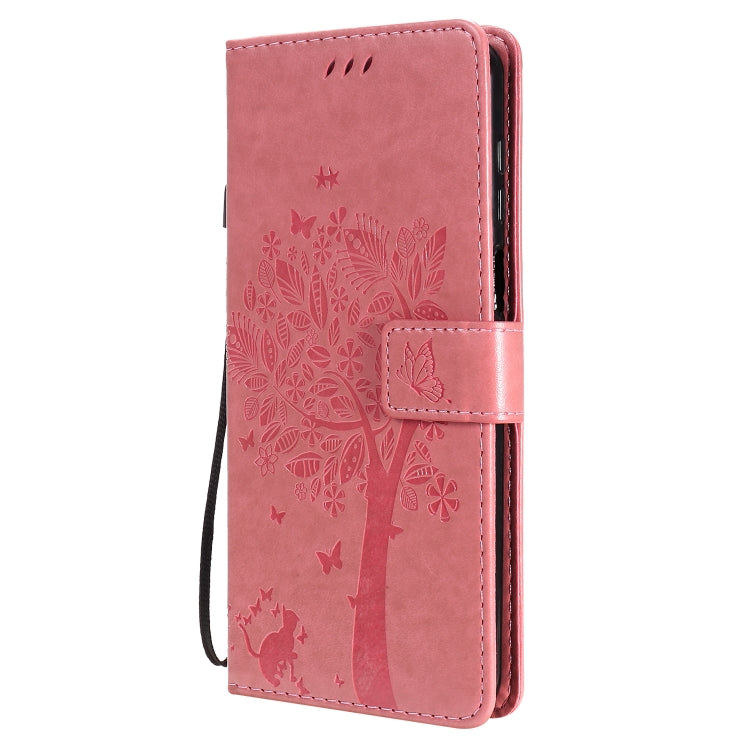 For Xiaomi Redmi Note 9 Pro Tree & Cat Embossed Pattern Horizontal Flip Leather Case with Holder & Card Slots & Wallet & Lanyard
