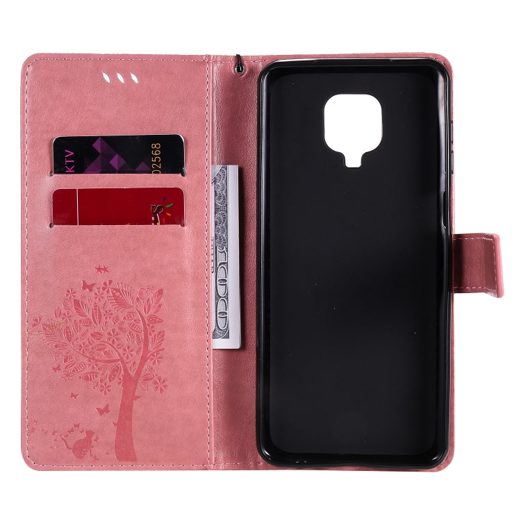 For Xiaomi Redmi Note 9 Pro Tree & Cat Embossed Pattern Horizontal Flip Leather Case with Holder & Card Slots & Wallet & Lanyard