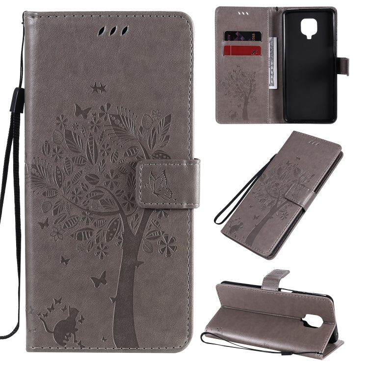 For Xiaomi Redmi Note 9 Pro Tree & Cat Embossed Pattern Horizontal Flip Leather Case with Holder & Card Slots & Wallet & Lanyard