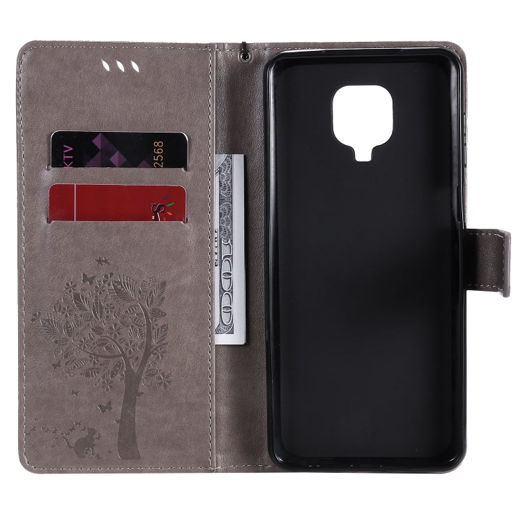 For Xiaomi Redmi Note 9 Pro Tree & Cat Embossed Pattern Horizontal Flip Leather Case with Holder & Card Slots & Wallet & Lanyard
