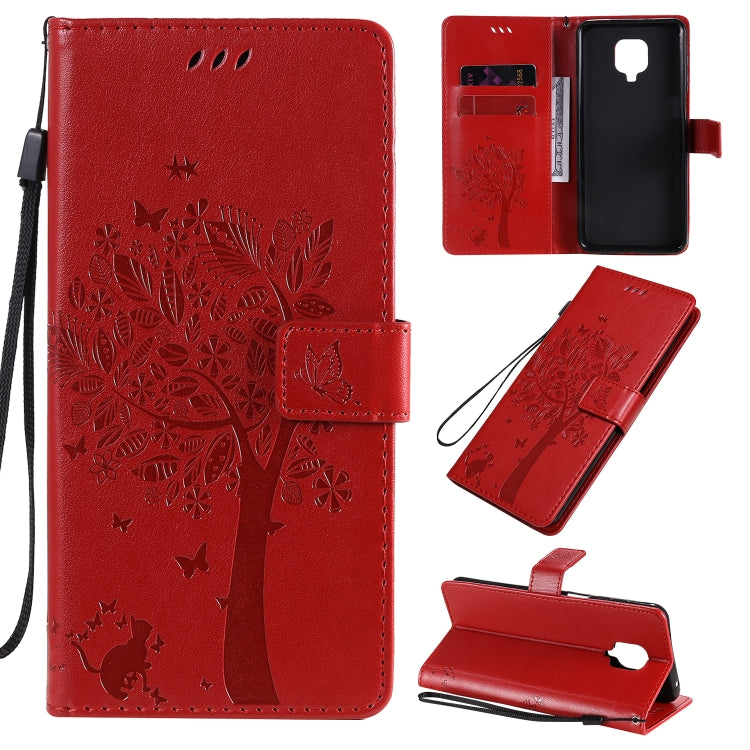 For Xiaomi Redmi Note 9 Pro Tree & Cat Embossed Pattern Horizontal Flip Leather Case with Holder & Card Slots & Wallet & Lanyard