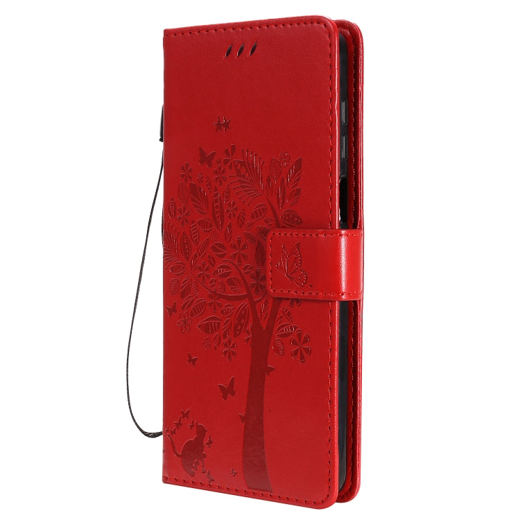 For Xiaomi Redmi Note 9 Pro Tree & Cat Embossed Pattern Horizontal Flip Leather Case with Holder & Card Slots & Wallet & Lanyard